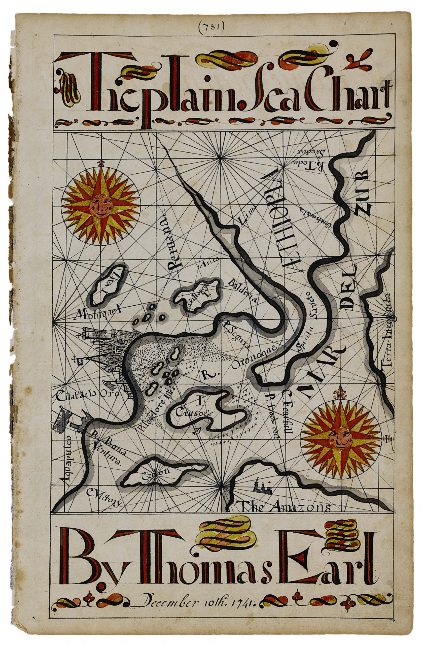 Thomas Earl, The Plain Sea Chart, from his 1740/41 copybook, page 781.
