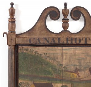Sign for the Canal Hotel, detail of urn shaped finials