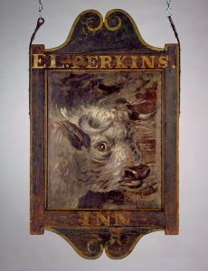 Sign for Perkin’s Inn, dated 1830, probably made ca. 1800-1820, West Greenwich, Rhode Island