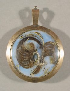 Hairwork locket set with gold initials “JD,” ca. 1800