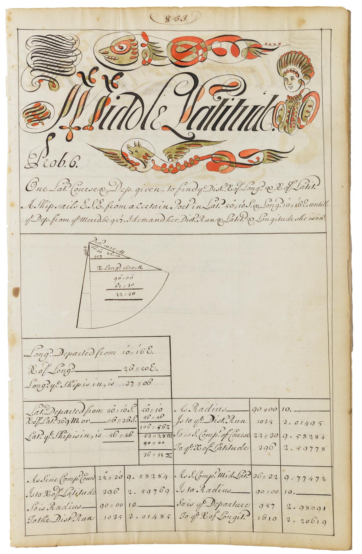 Thomas Earl, Middle Latitude, page 853 from his 1740/41 copybook