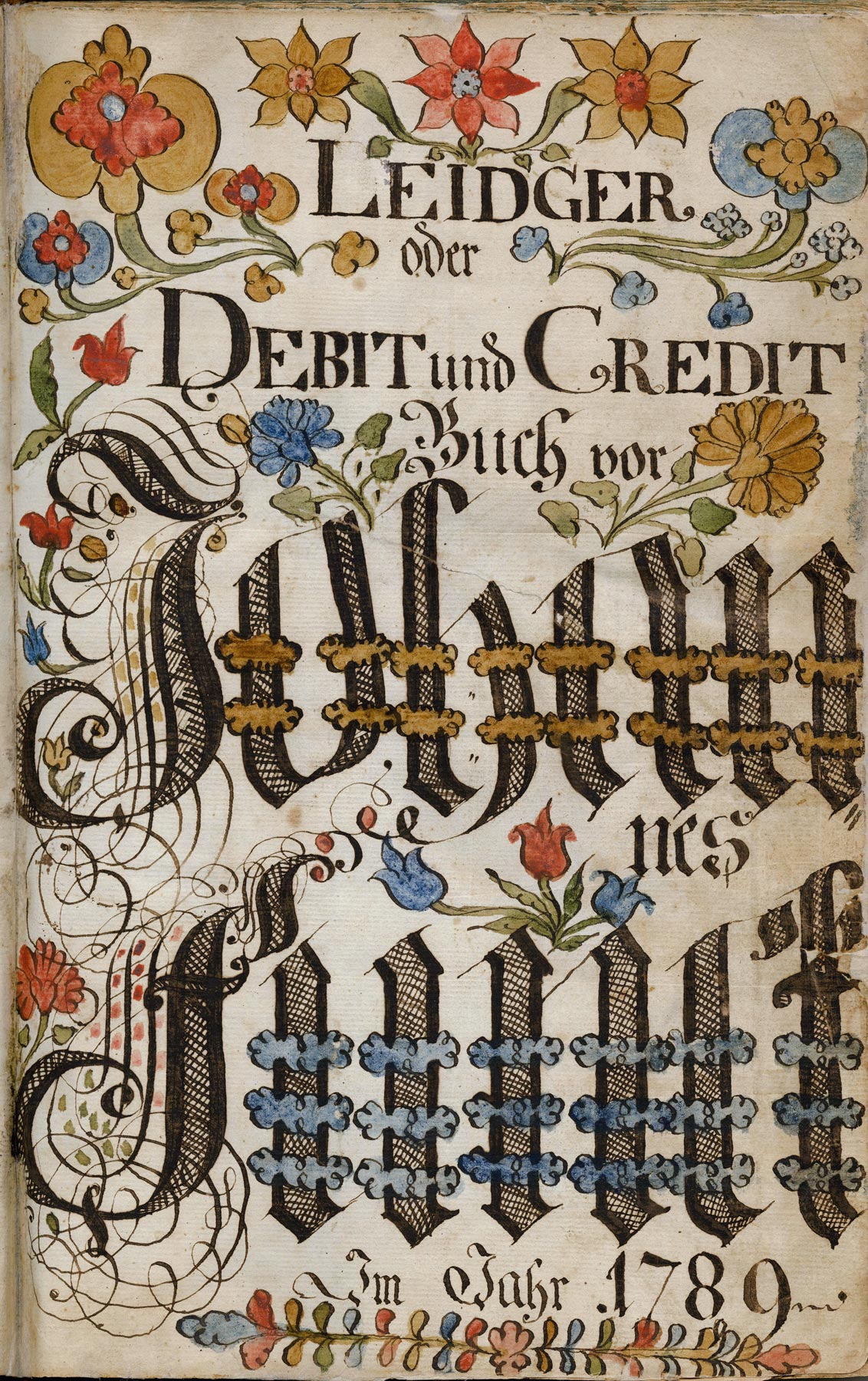 Leidger oder Debit und Credit Buch vor Johannes Funck Im Jahr 1789 attributed to Johannes Ernst Spangenberg (c. 1755-1814), 1789