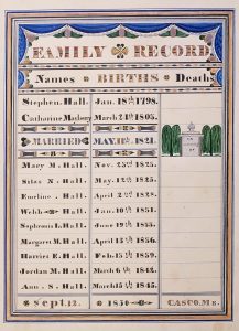 Stephen Hall – Catherine Mayberry Family Record, Casco, Maine, 1850