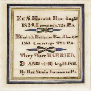 Eli S. Harnish and Elizabeth Eshleman Birth and Marriage Record, Lancaster County, Pennsylvania, 1851–1855