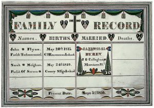 John Flynn – Sarah Meighan Family Record, Moretown, Vermont, 1856