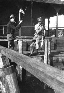 Müller fishing with Harry Dentzel, c. 1940.
