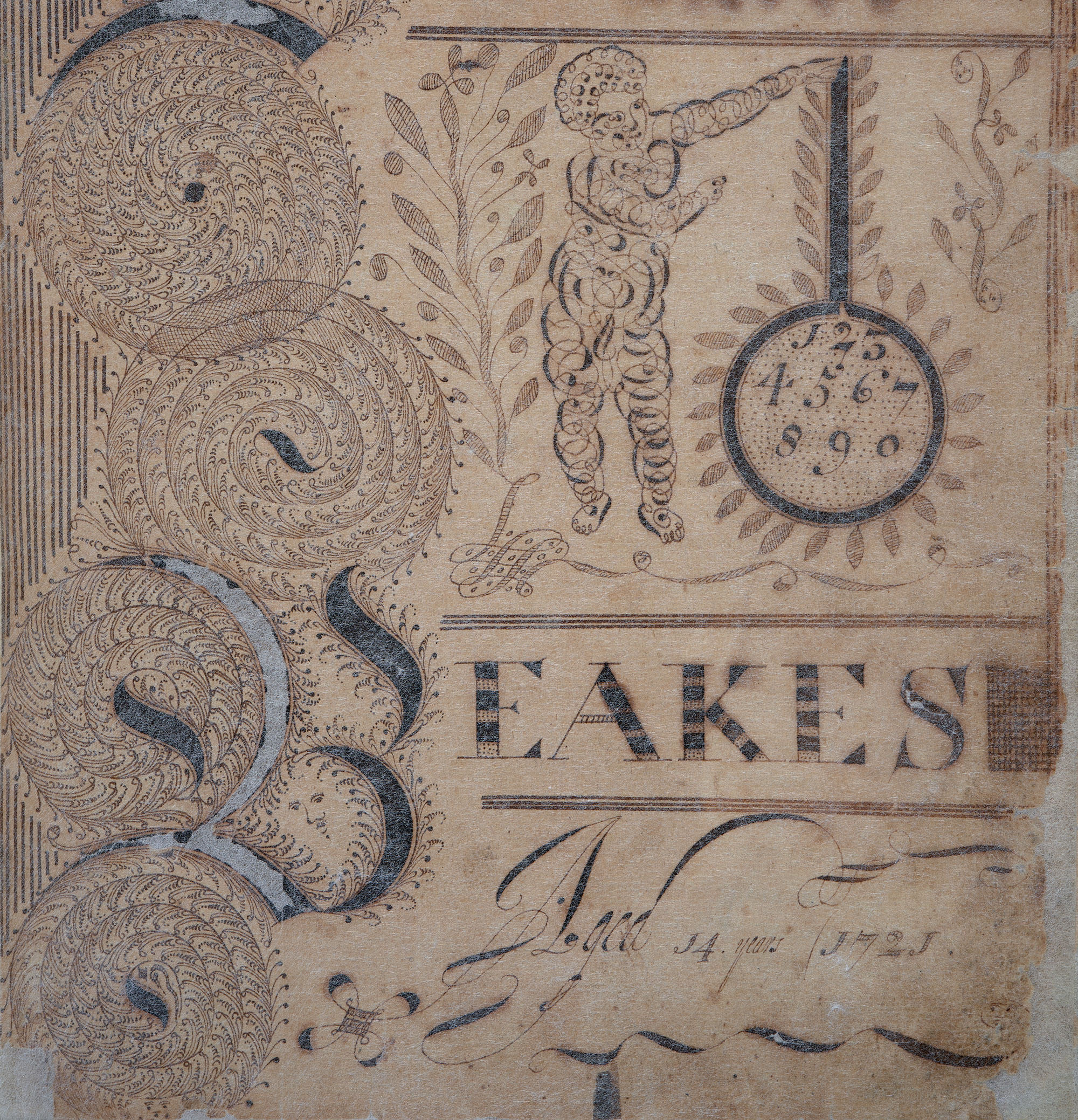 Stacy Beakes, title page from his mathematical notebook, detail, New Jersey, 1721