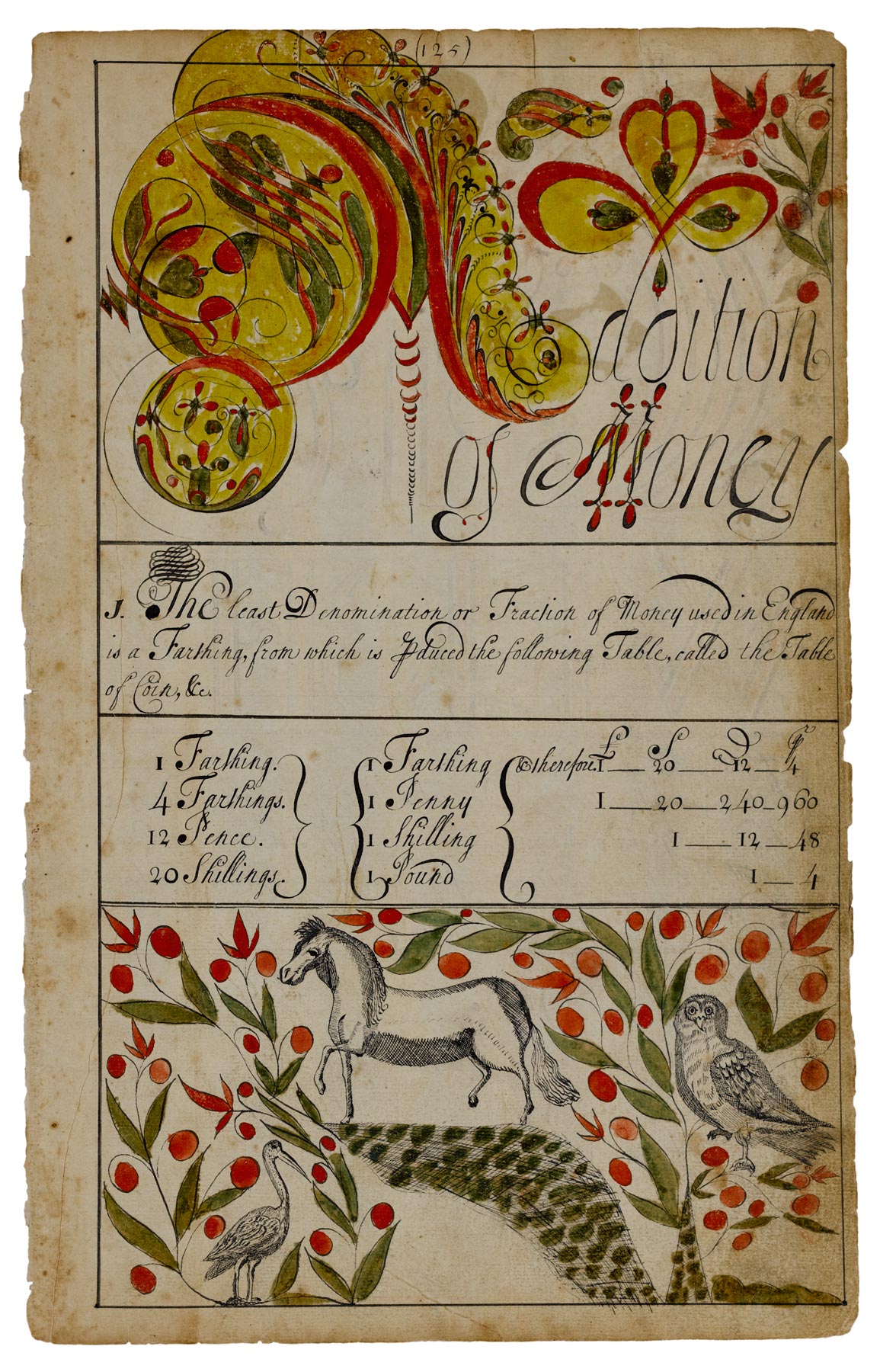 Thomas Earl, “Addition of Money,” from his 1740–41 copybook, page 125