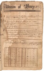 Thomas Calwell, “Addition of Money,” from 1750–55 copybook, page 9