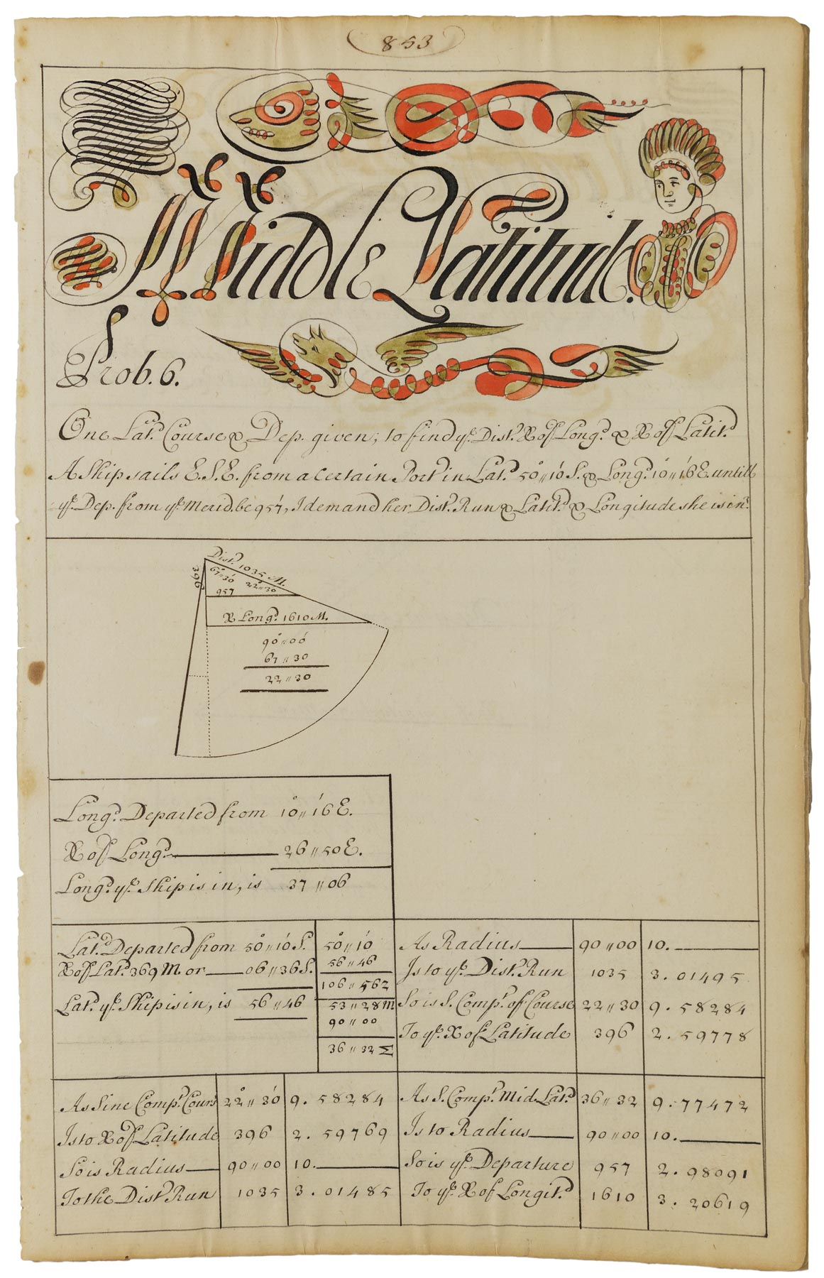 Thomas Earl, “Middle Latitude,” from his 1740–41 copybook, page 853