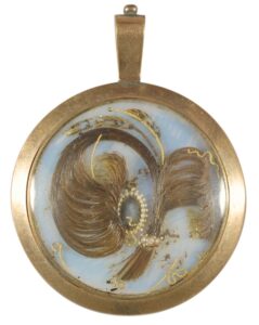 Hairwork locket set, New England, c. 1800.