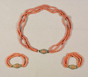 Coral bead child’s necklace and matching armlets, Italy, c. 1840–1880