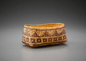 Once-known maker, basket, Cherokee Nation, c. 1805–21. Rivercane, pigments, and leather. L. 8 in. Courtesy of the Yale Peabody Museum, YPM ANT 146788