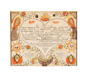 Figure 4 Friedrich Krebs, birth and baptismal certificate of Margaretha Maÿer, Montgomery County, Pennsylvania, c. 1800. Ink and watercolor on paper, 12 13⁄16 × 15 5⁄8 in. Winterthur Museum, Bequest of Henry Francis du Pont, 1957.1250 A