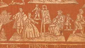 Figure 9 Detail of a portraitist and sitter within the brocade paper shown in fig. 8