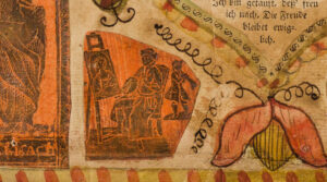 Figure 12 Detail of a portrait artist image pasted on the fraktur in fig. 11. Compare also with fig. 9, and note that Krebs separated the portraitist and sitter.