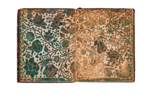 Figure 23 Simon Haichele (fl. 1740–50), floral brocade paper used as endpapers, c. 1750–80. The German Society of Pennsylvania, Henry Keppele family record book, c. 1780–1843, Ms. Coll. AM 625.2 (Photo: Jürgen Altmann) These endpapers are in the family book of Johann Heinrich Keppele (1716–1797), a Philadelphia merchant and the first president of the German Society of Pennsylvania.