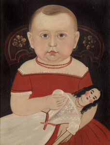 Figure 3 Attributed to Sturtevant J. Hamblin, Baby with Doll, probably Boston or East Boston, Massachusetts, c. 1845. Oil on academy board, 15 3⁄4 × 12 1⁄4 in. Abby Aldrich Rockefeller Folk Art Museum, 54.100.1